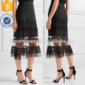 Falda de tul y falda de tul recortada de encaje negro Fabricación de OEM / ODM ropa de mujer de moda al por mayor (TA7009S)